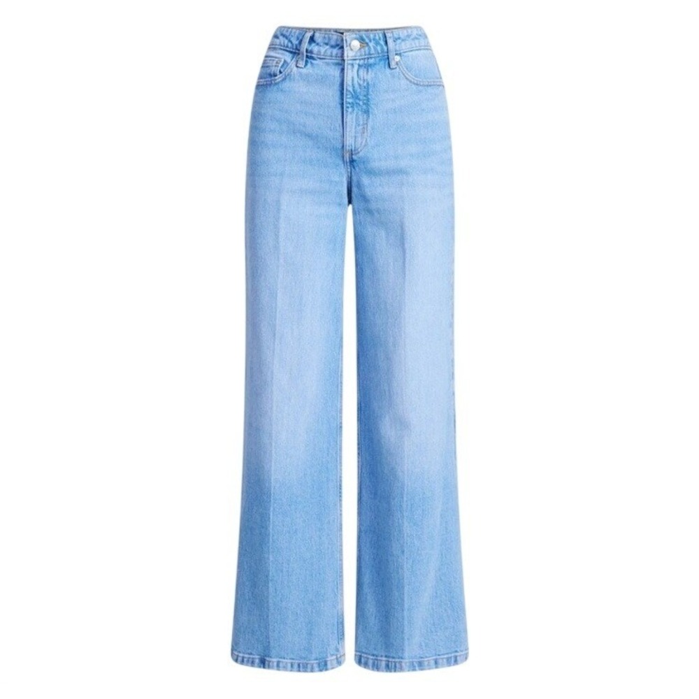 Free Assembly Jeans Womens 16 Light Wash High Rise Relaxed Wide Leg Front Crease